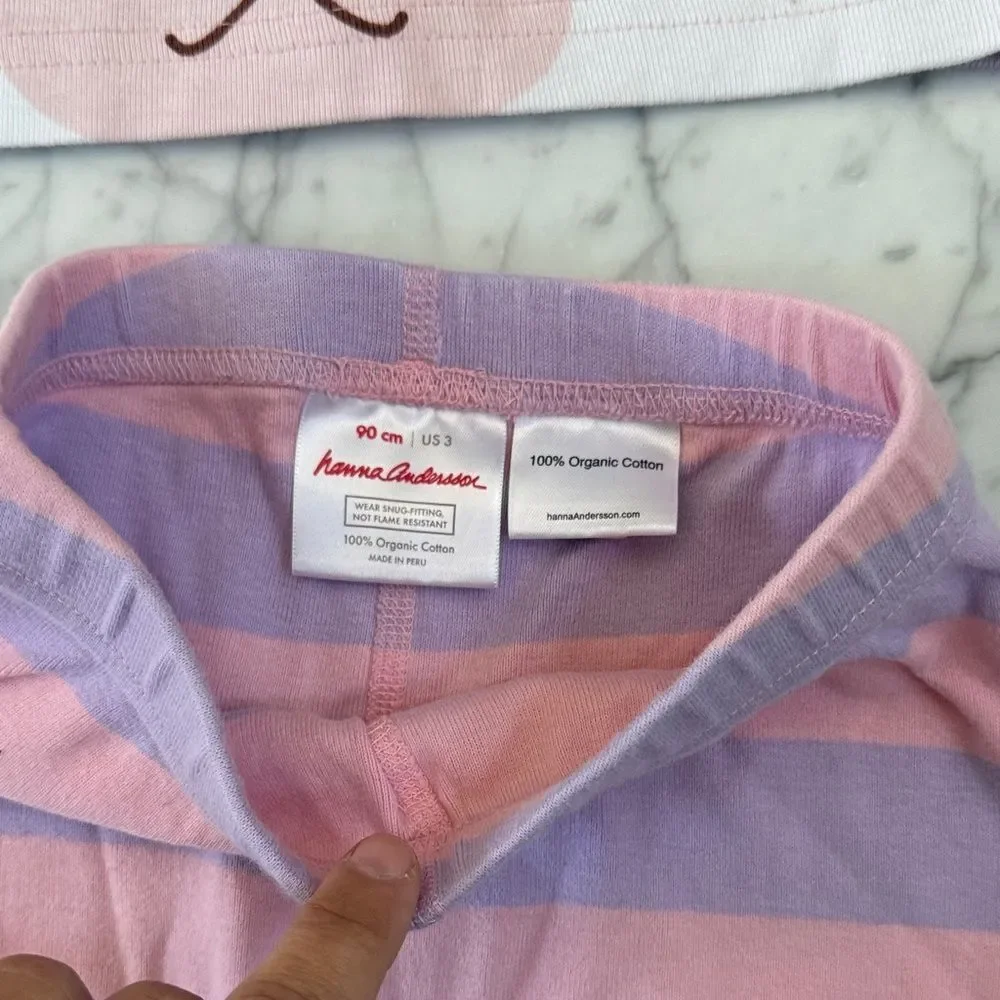 Hanna Andersson Shortie Sz 3 Pink Purple Striped Flower Crown Bunny Kids Pajamas